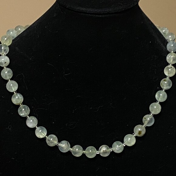 Natural Pale Green Prehnite Classic Beaded Necklace, Genuine Gemstone - Picture 3 of 13